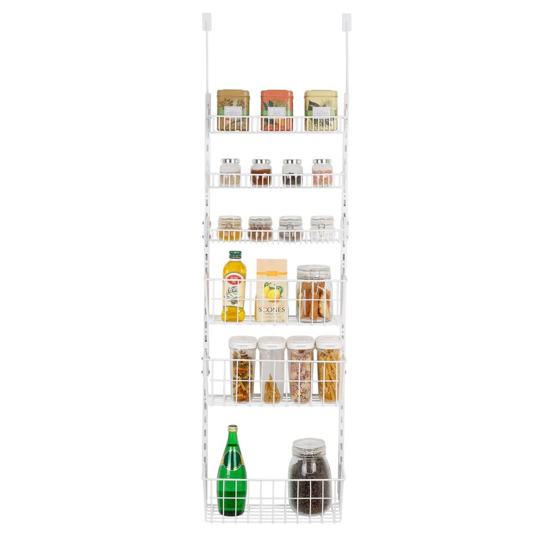 Smart Design Over The Door Pantry Organizer Rack with 6 Adjustable Shelves - Steel Metal Wire Baskets and Frame - Hanging - Wall Mountable - Cans, Spice, Storage, Closet, Bathroom, Kitchen - White - Image 1